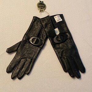 Mid Century Chic Black Faux  Leather Gloves with Buckle Detail  Japan
